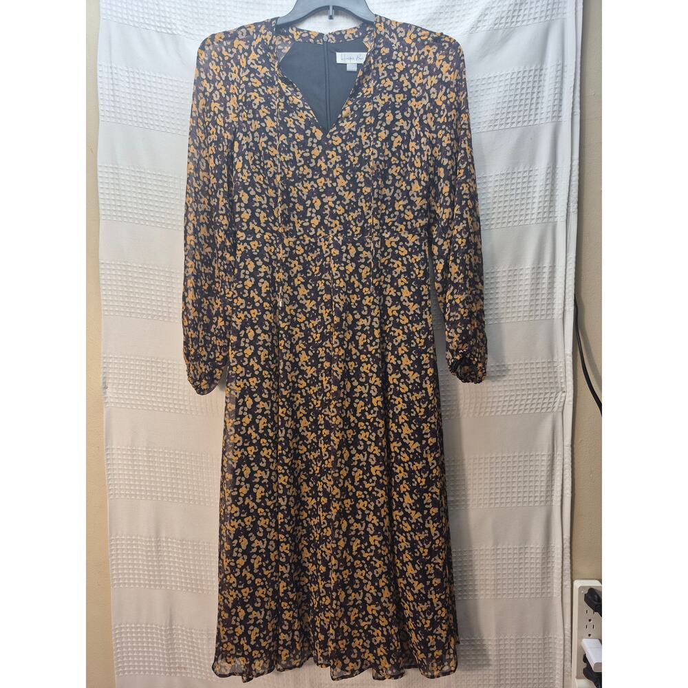 Harper Rose Dress Womens Size 4 Midi Long Sleeve Semi-Sheer Layered V-Neck 7278